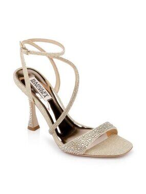 Sally Womens Leather Open Toe Heels Gold Size 7